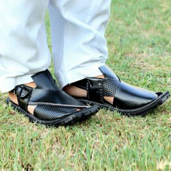 Black Stitched Dotted Style Peshawari Sandal AK-2713